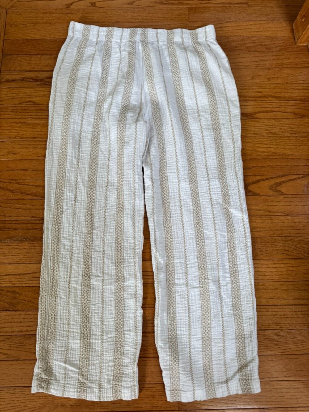 Coastal Comfort Gauze Pants XL | Cotton Beach White & Tan Stripe - Picture 2 of 9